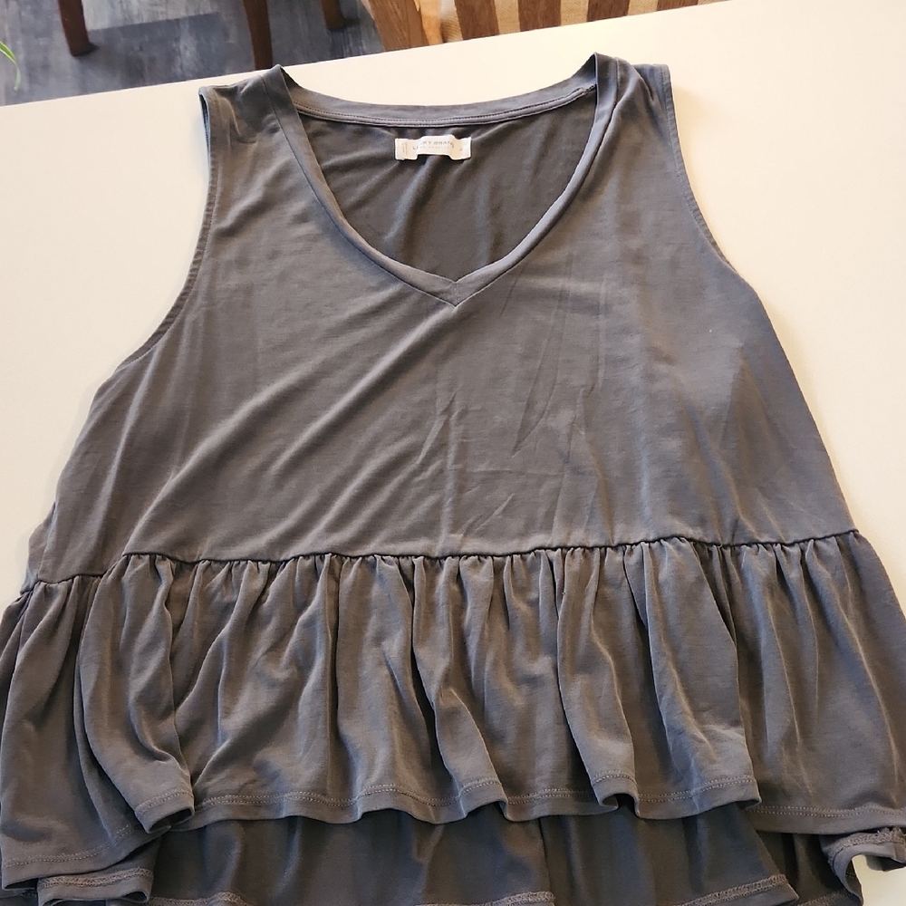Gray Sleeveless Ruffle Top